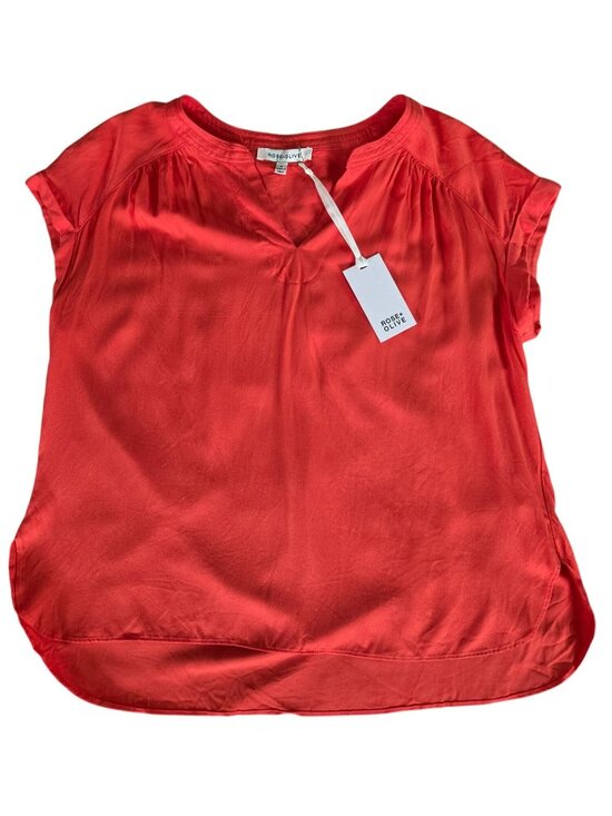 Rose + Olive Tops - Rose + Olive Coral Short Sleeve Blouse Tunic Women's Small 100% Rayon NWT